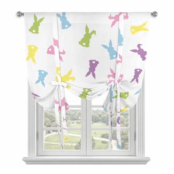 Bunny Easter Tie Up Curtains 45 Inches Long, Kitchen Window Curtains Over Sink, Spring Rabbits Modern Art Small Window Curtains Shade Balloon Curtains Valances for Bedroom/Cafe 34"x45"