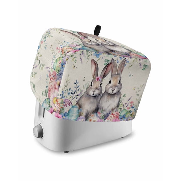 Bunny Easter Toaster Cover 2 Slice, Small Kitchen Appliance Covers, Eucalyptus Leaves Spring Floral Eggs Rustic Toaster Oven Cover with Loop, Bread Machine Cover Polyester Dust Cover Protection