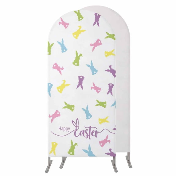 Bunny Easter Wedding Arch Cover, Stretchy Spandex Arch Backdrop Stand Covers 4 FT, Spring Rabbits Modern Art Round Top Arched Backdrop Cover for Birthday Party Ceremony Baby Shower Event