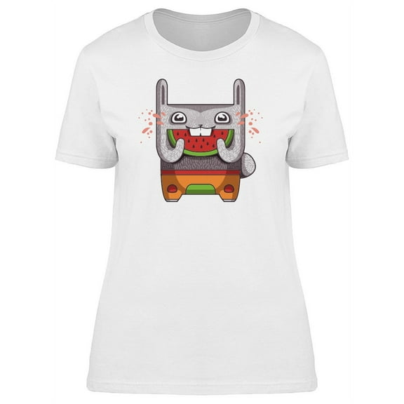 Bunny Eating A Watermelon Slice T-Shirt Women -Image by Shutterstock, Female Small