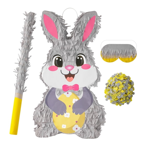 Bunny Egg Piata with Blindfold,Stick and Filler, Funny Cute Party Favors for Birthday Piata Egg Theme Party,Easter Party Decorations