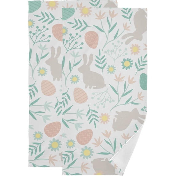 Bunny Eggs Wreath Hand Towels 2 PCS, Spring Easter Kitchen Towel Ultra Soft and Highly Absorbent,Decorative Fingertip Face Towel for Bathroom Hotel, 28.3"x14.4"