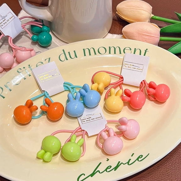 Bunny Elastic Hair Ties – Candy-Colored Long Ponytail Holders for Babies, Toddlers, Girls & Women, Colorful Princess Hair Accessories (Mix & Match, Min. 10 pcs)