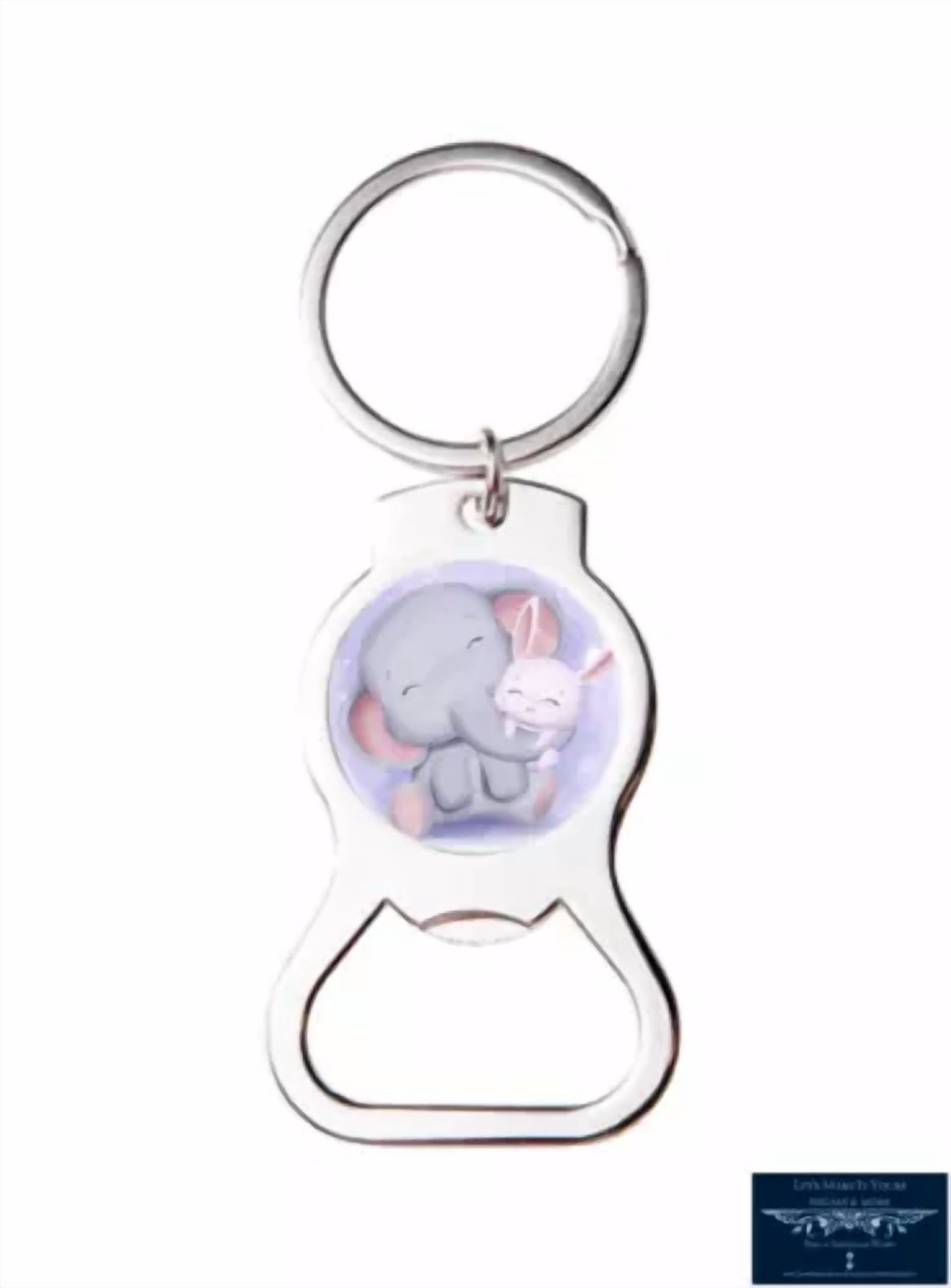 Bunny & Elephant Best Friends Purple Custom Bottle Opener Key Ring Keychain