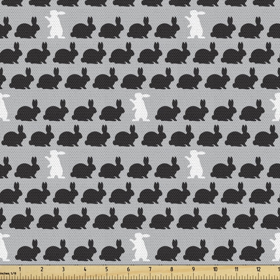Ambesonne Bunny Fabric by the Yard Upholstery, Repeating Rabbits Layout, 5 Yards, Pale Grey Charcoal Grey