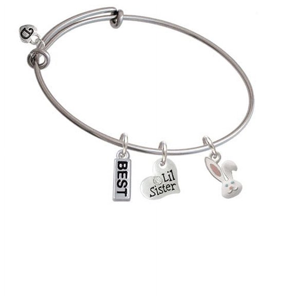 Bunny Face Lil Sister Heart Expandable Bangle Bracelet