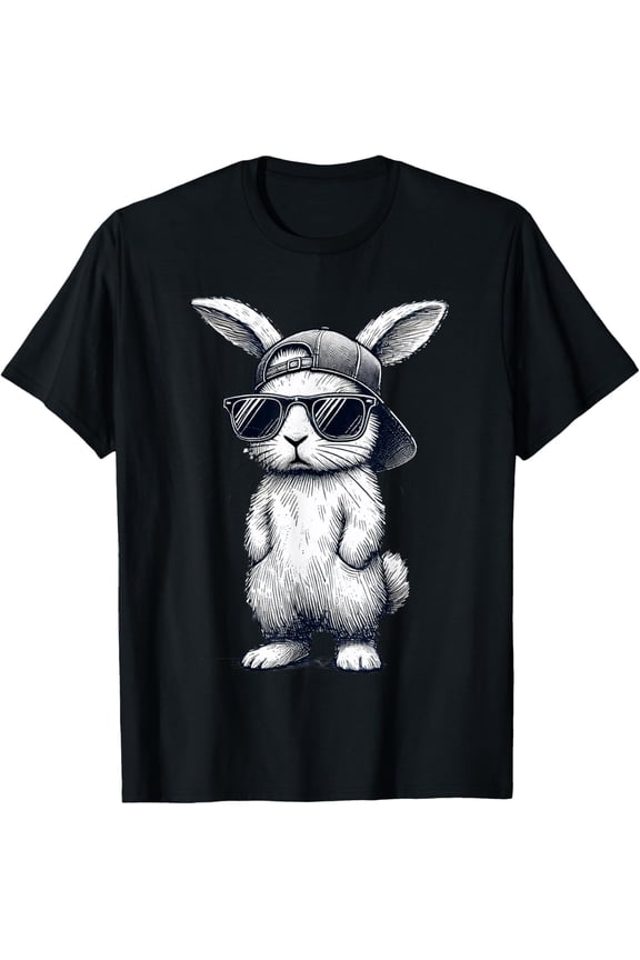 Bunny Face with Sunglasses Cap Easter Day for Boys Men Kids T-Shirt