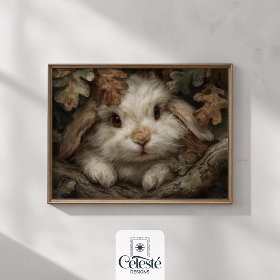 Bunny Fall Print, Cottagecore Autumn Animal Wall Art Home Decor #845, 8x12 UNFRAMED