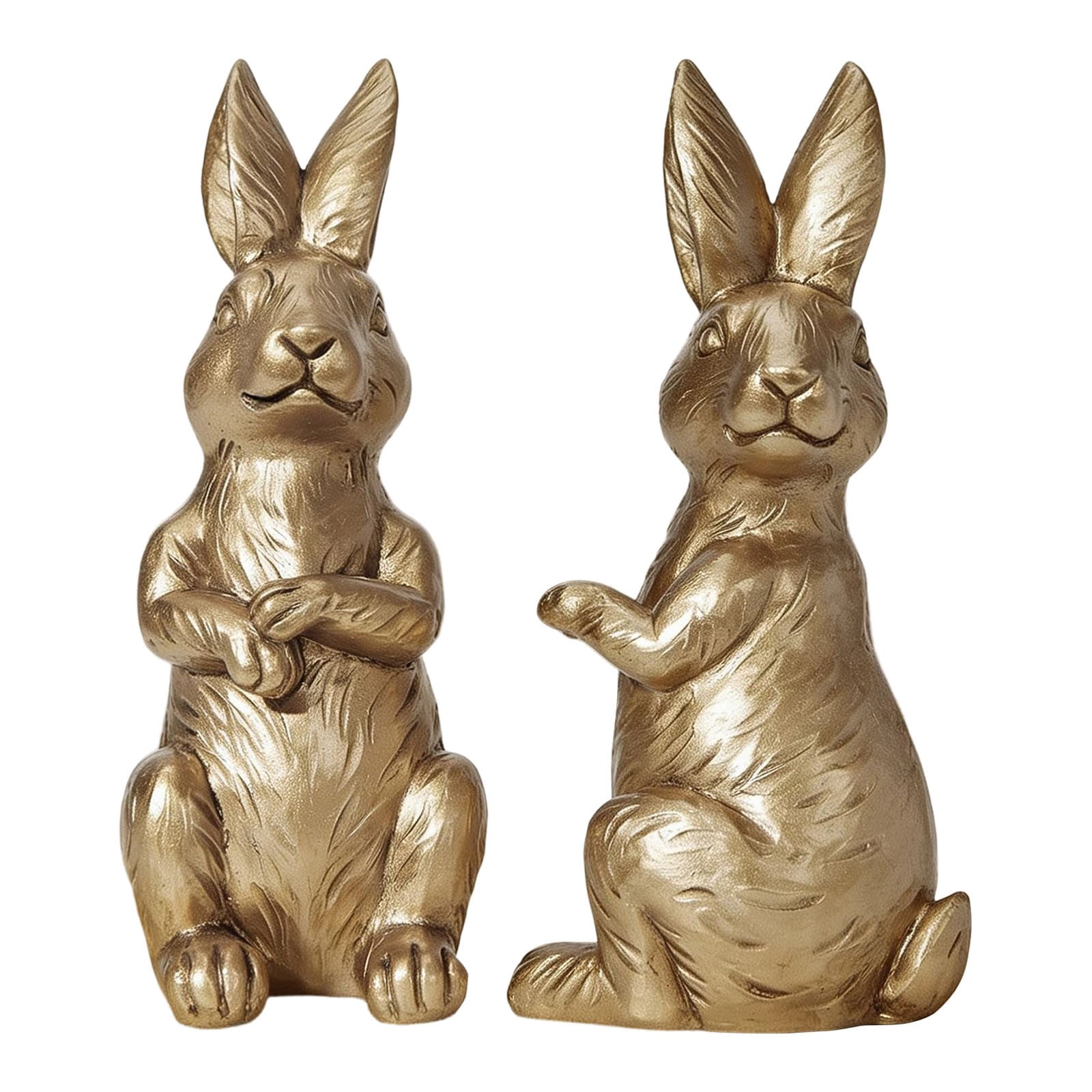 Bunny Figurine, Set of 2 Golden Rabbit Statues with Antique Finish ...