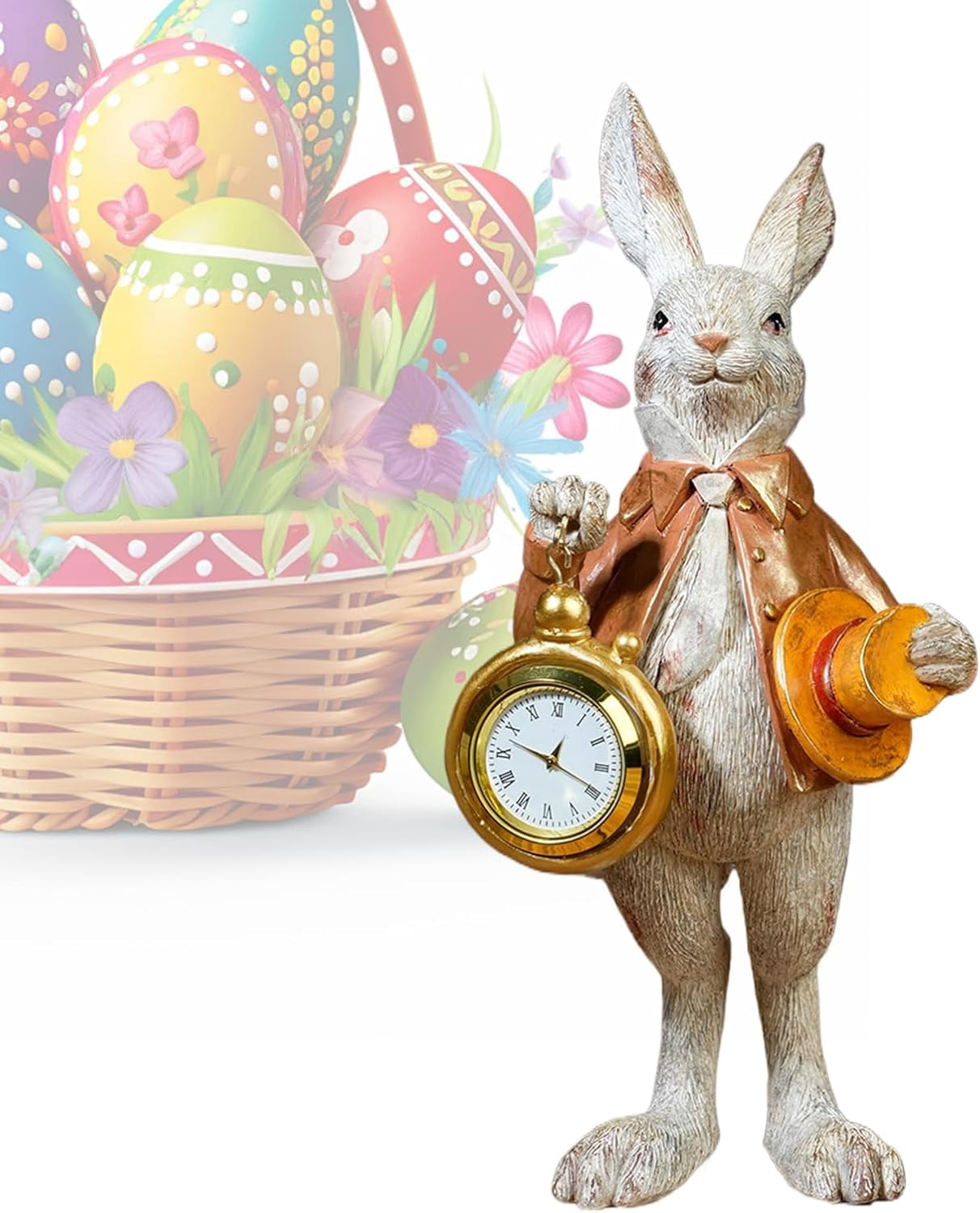 Eastern Rabbit Clock Bunny Figurine with Clock and Top Hat – Easter Rabbit Table Clock ...