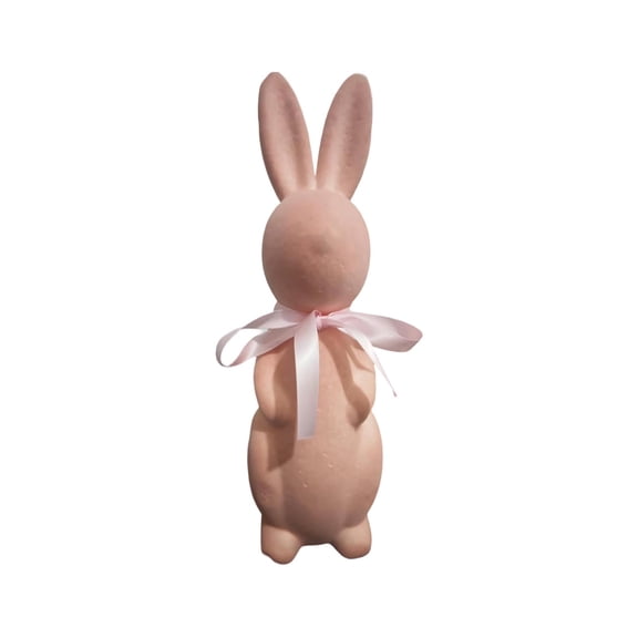 Bunny Figurines Home decor, 38Cm Pink Flocked Easter Rabbit decor, Standing Bunny Figure with Gentle Ribbon Accent, Spring decor for Home Living Rooms Bedrooms, Easter decorations