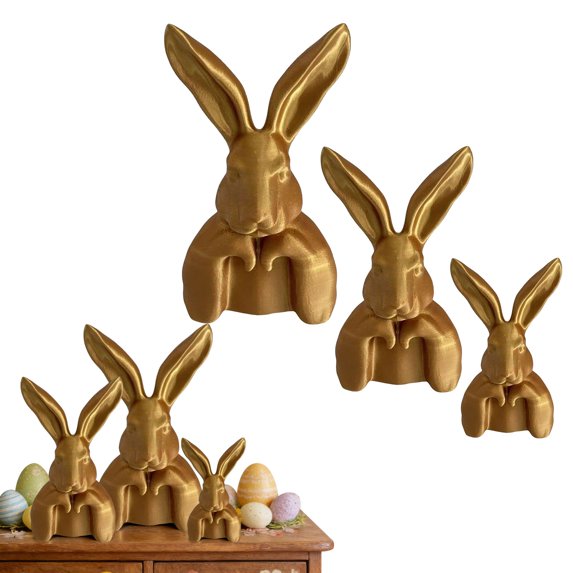 Bunny Figurines and Statues,2PCS 4.7in Easter Gold Bunny Figurine,Easter Thinking Gold Bunnies for Home Table Centerpieces Cute Rabbit Statue for Spring Living Room Shelf Mantel Decorations