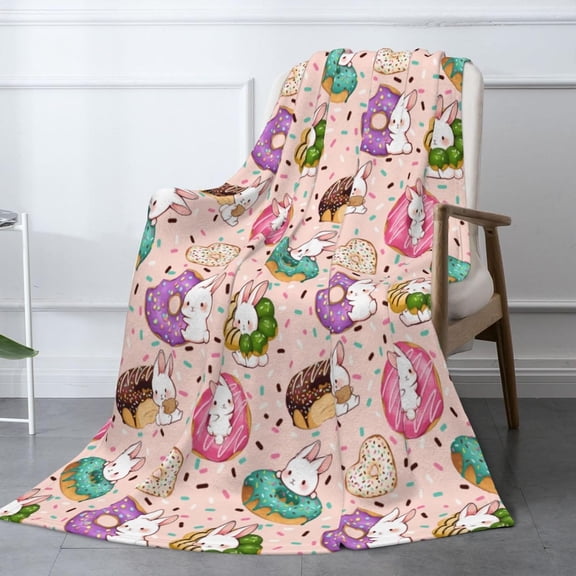 Bunny Flannel Blanket - Ultra Soft Lightweight Cozy Throw 50"x40" with Cute Rabbit Pattern, Pet,Bed, Couch