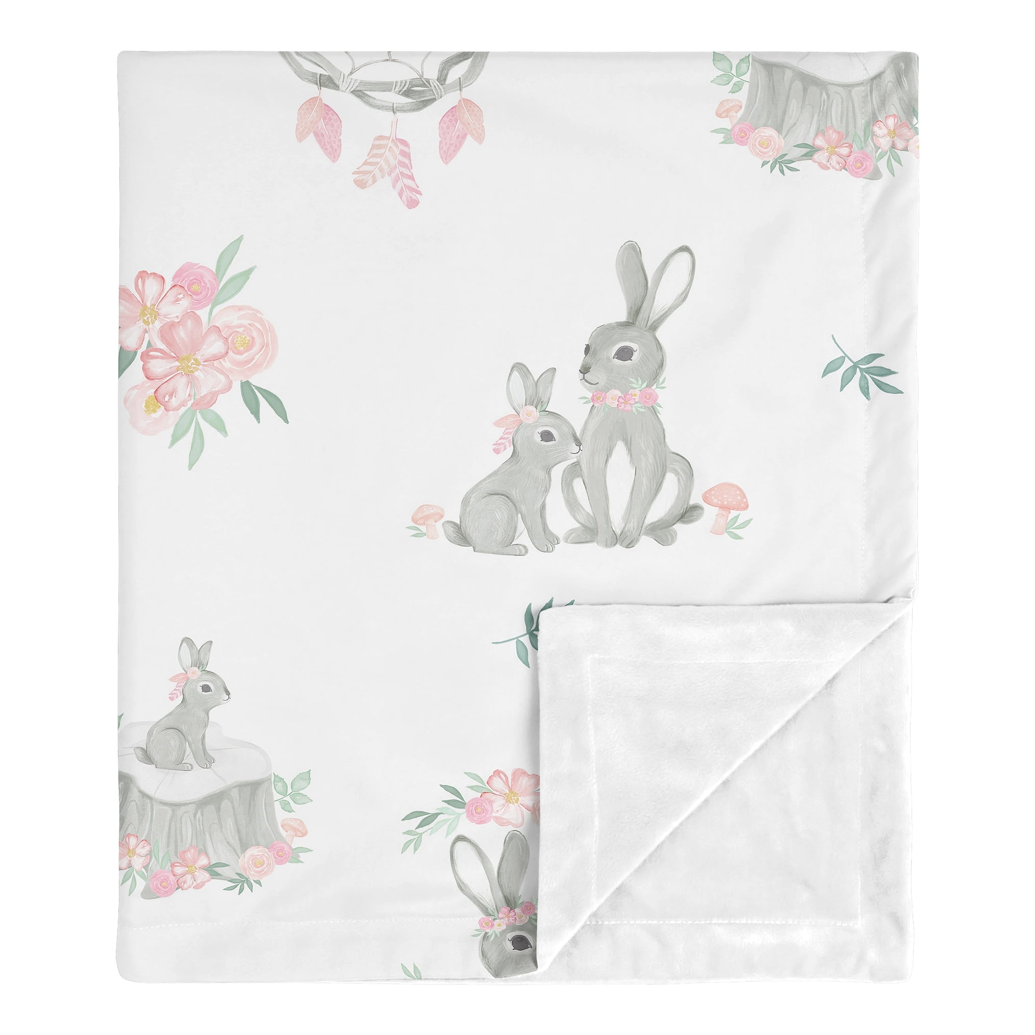 Sweet Jojo Designs Bunny Floral Pink Green and Grey Baby Security ...