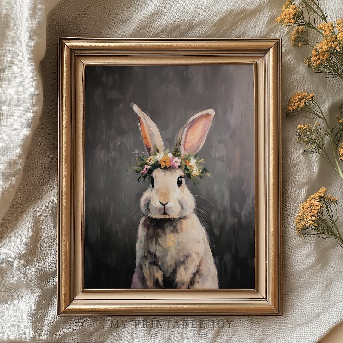 Bunny With Flower Crown, Cute Animal Cottagecore Easter Spring Wall Art ...