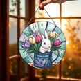 thumbnail image 1 of Bunny Flower Glass Suncatcher, Rabbit and Tulips Window Art, Spring Decor, 7.9 in, 1 of 3