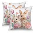 thumbnail image 1 of Bunny Flower Throw Pillow Covers 18x18 Set of 2,Spring Floral Easter Rabbit Decorative Pillowcases for Sofa Couch Living Room, 1 of 6