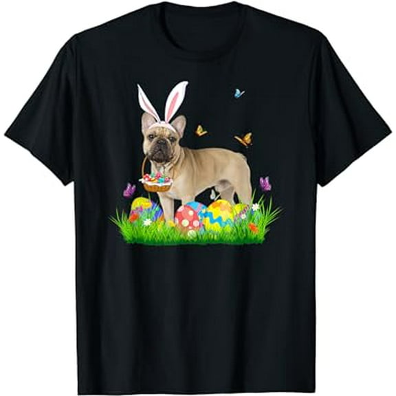 Bunny French Bulldog With Egg Basket Easter Hunting Egg T-Shirt