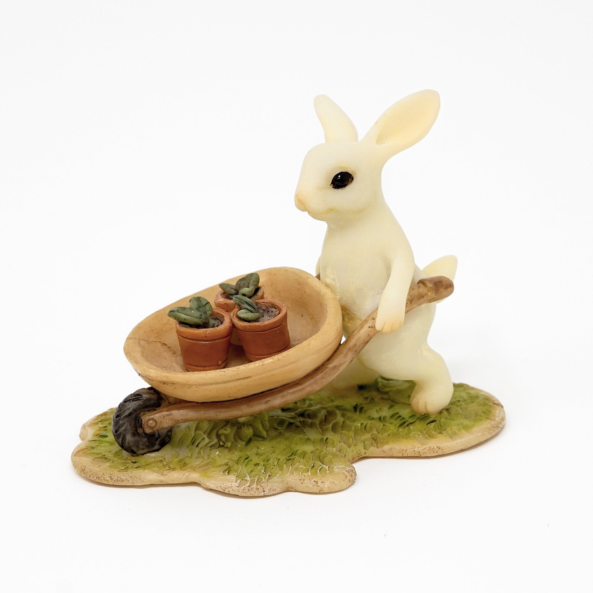 Bunny Gardener Pushing Wheelbarrow, Mini Rabbit, Mini Bunny, Bunny Gardener, Rabbit Gardener, Fairy Garden Animals, Fairy Garden - image 1 of 4