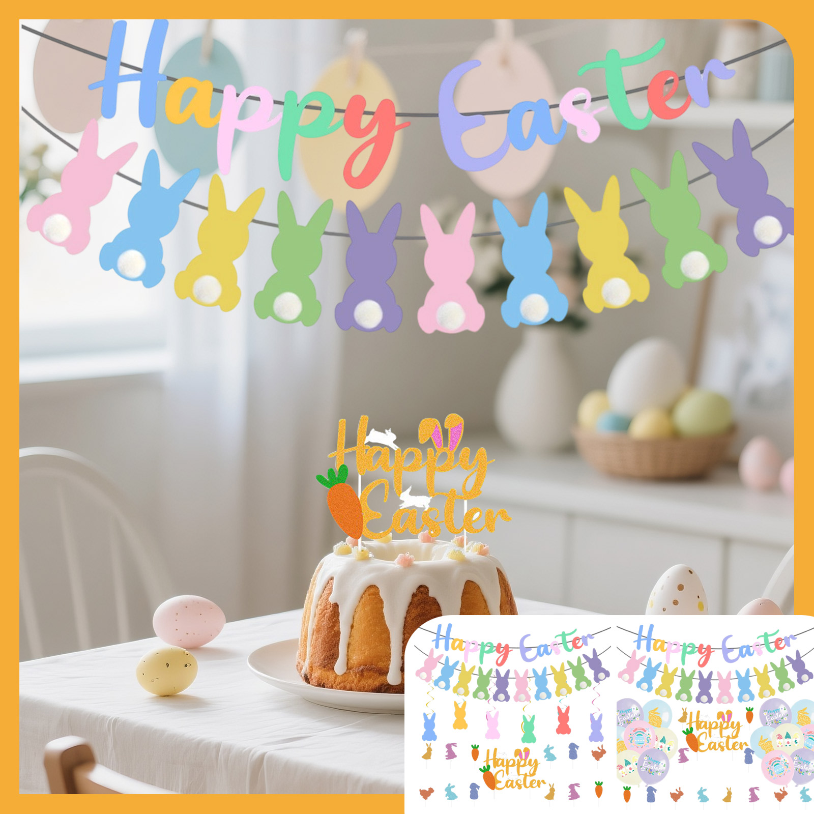Bunny Garland & Banner Easter Decorations Set, Spring Party Supplies ...