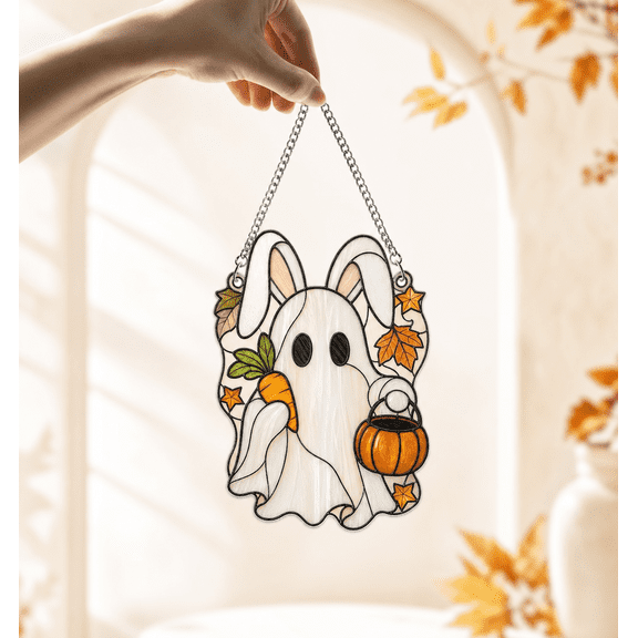 Bunny Ghost Acrylic Suncatcher Cute Halloween Window Hanging Gift for Fall Decor