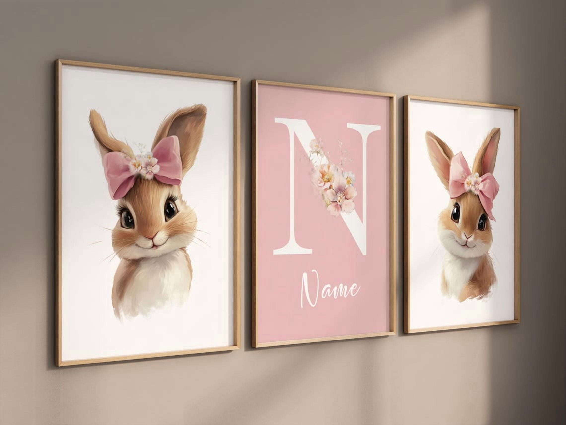 Bunny Girl Rabbit With Bow Nursery Wall Art Print, Blush, Nursery And ...