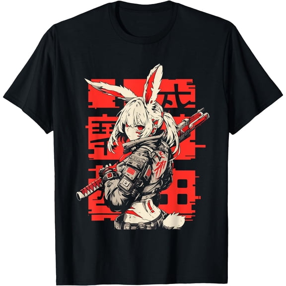Bunny Girl Techwear Harajuku Softstyle Unisex T-Shirt,Black Color,Size 2XL