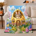 thumbnail image 1 of Bunny Golden Egg Cottage Garden, Playful Botanical Garden Scene, Warm Flannel Blanket for Sunroom and Reading Nook, Garden Lovers Housewarming Gift, Botanical Home Decor, 1 of 9