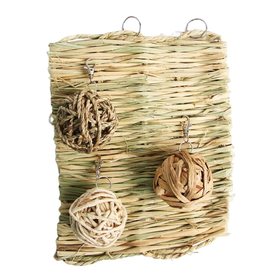 Bunny Grass Mat Small Animal Chew Toys Woven Bed Mat Rabbit Bedding Play Toy for Rabbits Chinchilla Hamsters Gerbils Groundhog- 4PCS Style D