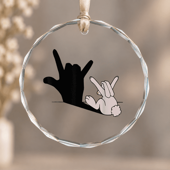 Bunny Hand Shadow Rabbit Theme Ornament, Home Decor, Circle Glass Ornament