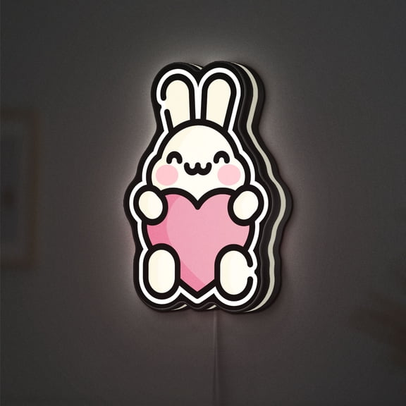 Bunny Holding Heart 3D Novelty Light Box, Custom Text Option, Romantic Valentine’s Gift for Couples and Cute Decor for Kids Rooms (Width 8 inch, 20cm)