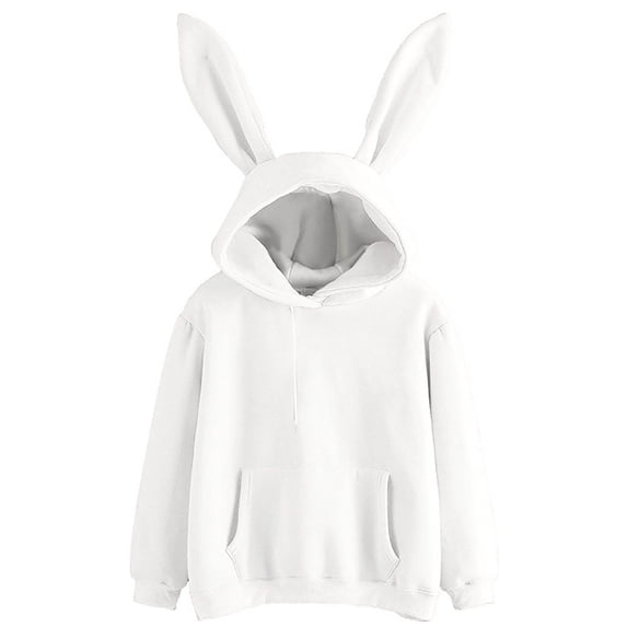 Bunny Hoodies for Women Cute Rabbit Ear Long Sleeve Hooded Pullovers Solid Color Fall Fashion Loose Casual Tops with Pocket