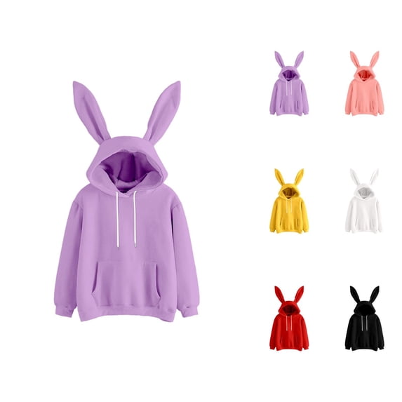 Bunny Hoodies for Women Long Sleeve Pockets Rabbit Ears Pullover for Women Cute Animal Hooded Sweatshirts
