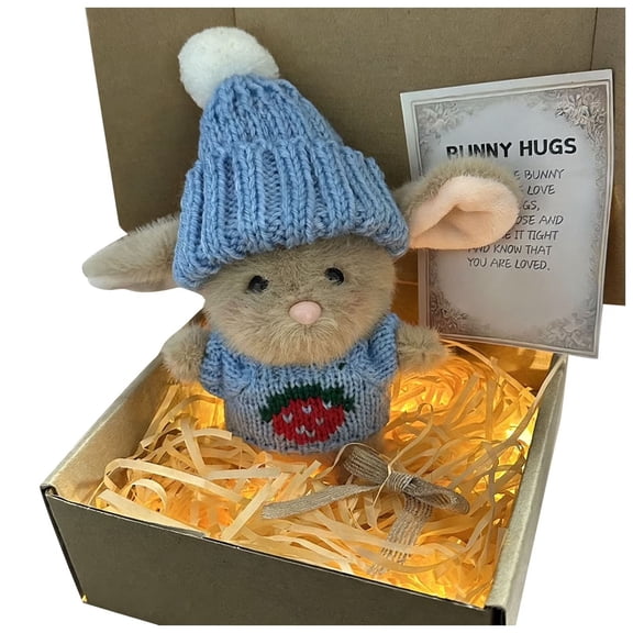 Bunny Hugs in Box, Mini Bunny Hug Cute Easter Gift with Card, Mini Pocket Rabbit Plush with Card, Soft Pocket Rabbit Doll Decor, Cute Knitted Bunny Doll, Spring Easter Basket Bunny Stuffer Gifts