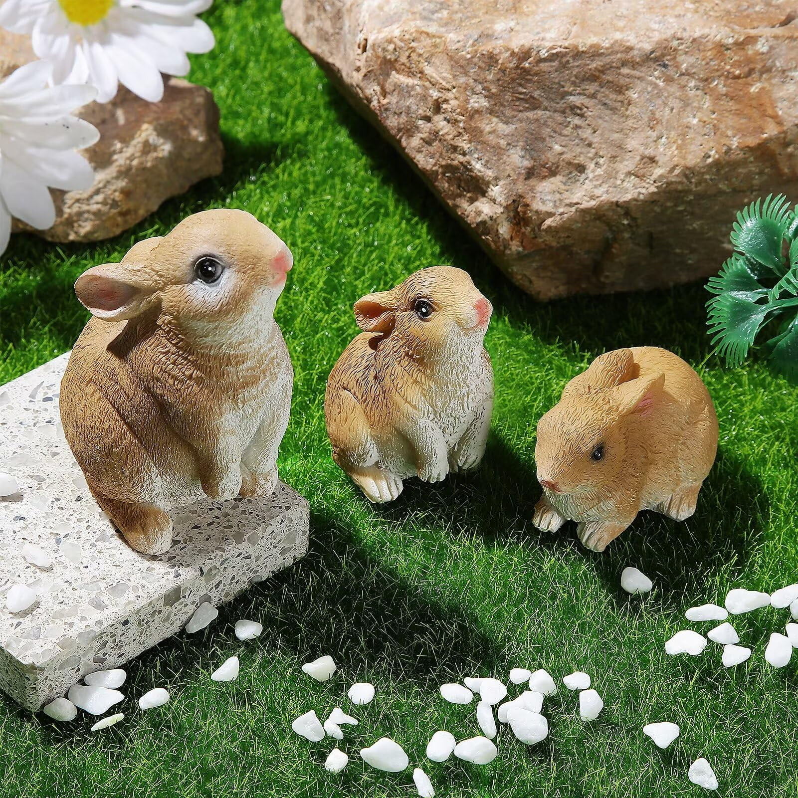 Bunny Indoor Statue Garden Decor, Set of 3 Bunny Sculpture & Statues ...