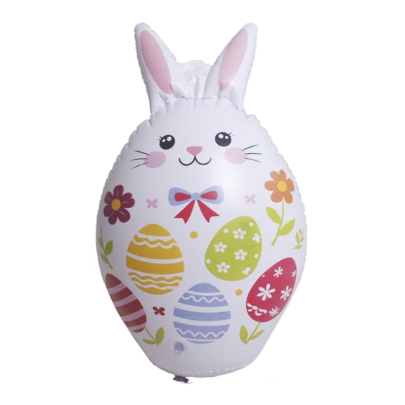 Bunny Inflatable Easter Egg Decoration 27.6" PVC Ornament Featuring Cheerful Face Vibrant Floral Egg Patterns Dual Use Hanging or Standing Perfect for Patio Mantle or Easter Party Backdrop Decor