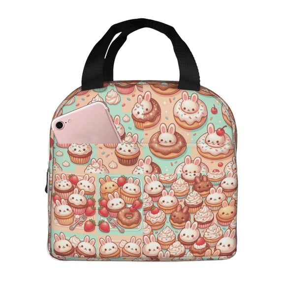 Bunny Insulated Lunch Bag Stylish Rabbit Print Reusable Cooler Tote ...