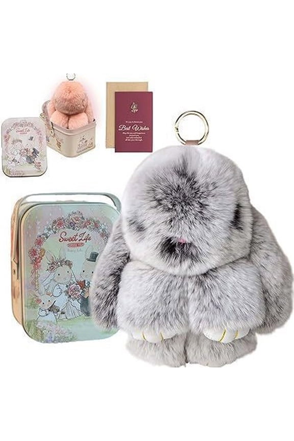 Bunny Keychain, Bunny Keychain with ,Bunny Handmade Soft Bunny Keychain for Christmas Gifts, Bags and Keys, Easter Gift,Grey