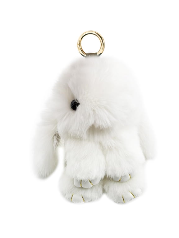 Bunny Keychain, Soft Rabbit Bag Charm with Key Ring, Colorful Faux Fur Handbag Pendant Accessory for Keys, Backpacks and Purses