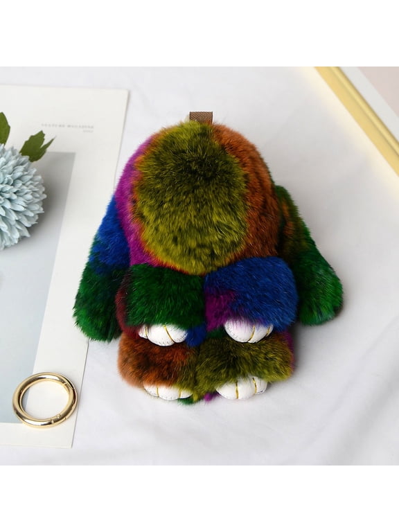 Bunny Keychain, Soft Rabbit Bag Charm with Key Ring, Colorful Faux Fur Handbag Pendant Accessory for Keys, Backpacks and Purses