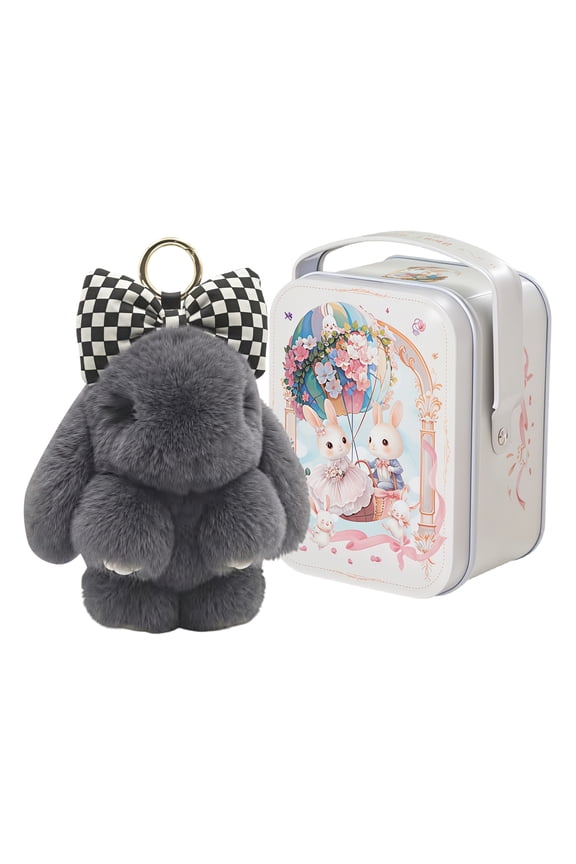 Bunny Keychain with Tin - 5.1" Handmade Bunny Plush Keychain with Gift Tin Box, Soft Rabbit Bag Charm Pendant, Cute Fluffy Key Ring Accessory for Backpack Purse Keys Gift Idea