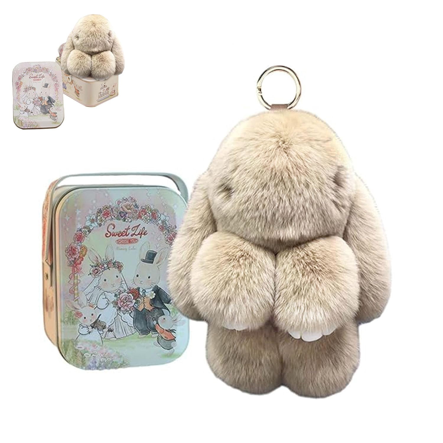 Bunny Keychain with Box, Bunny Keychain with Tin, BunnyCute Plush Key ...