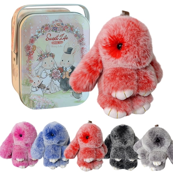 Bunny Keychain with Box, Bunny Keychain with Tin, BunnyCute Plush Key chain, Fluffy Car Charm for Bags & Backpacks