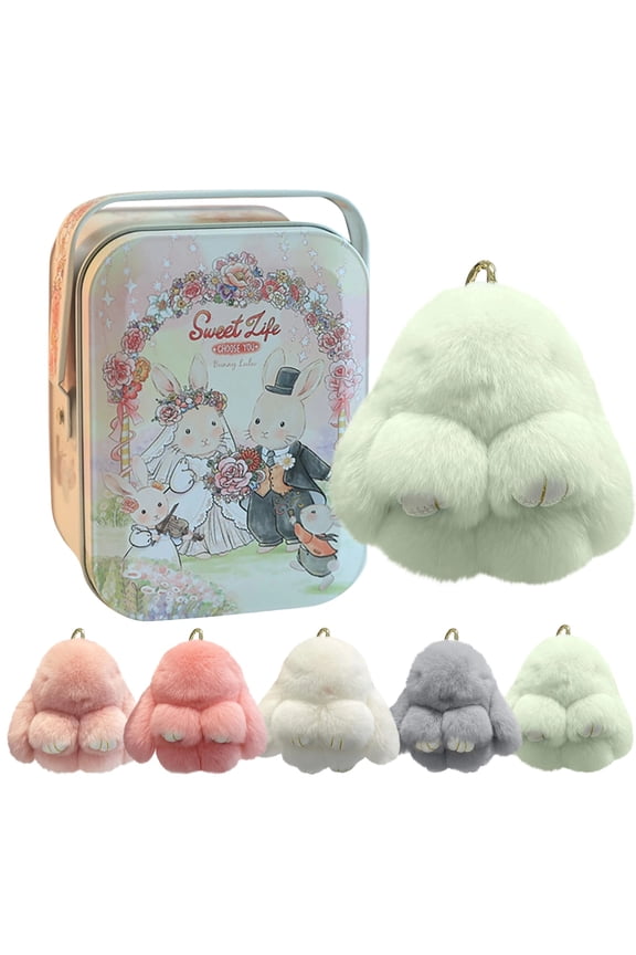 Bunny Keychain with Box, Bunny Keychain with Tin, BunnyCute Plush Key chain, Fluffy Car Charm for Bags & Backpacks