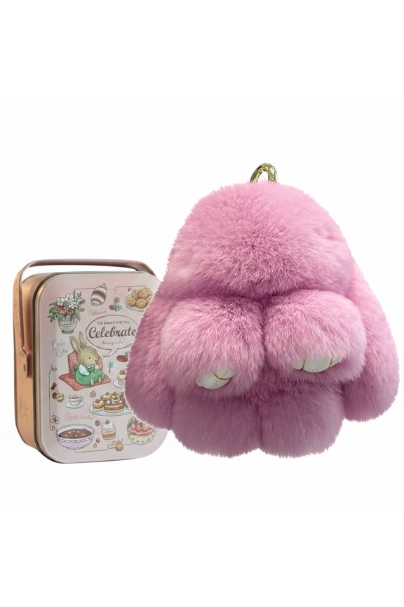 Bunny Keychain with Box, Bunny Keychain with Tin, BunnyCute Plush Key chain, Fluffy Car Charm for Bags & Backpacks