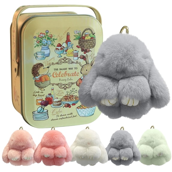 Bunny Keychain with Box, Bunny Keychain with Tin, BunnyCute Plush Key chain, Fluffy Car Charm for Bags & Backpacks