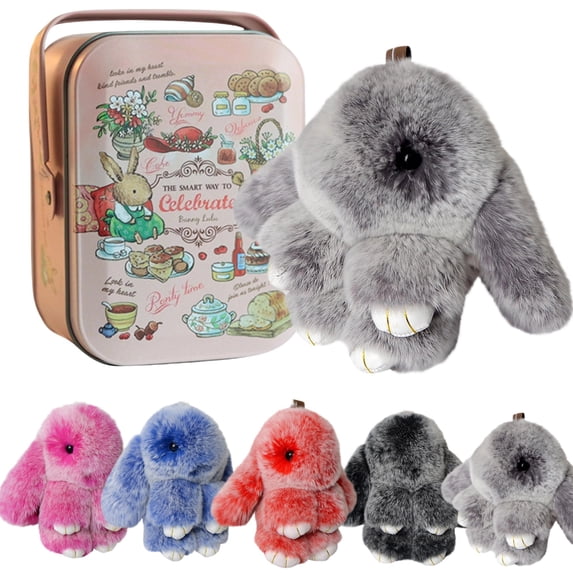 Bunny Keychain with Box, Bunny Keychain with Tin, Cute Plush Bunny Keychain Thoughtful Gift for friends