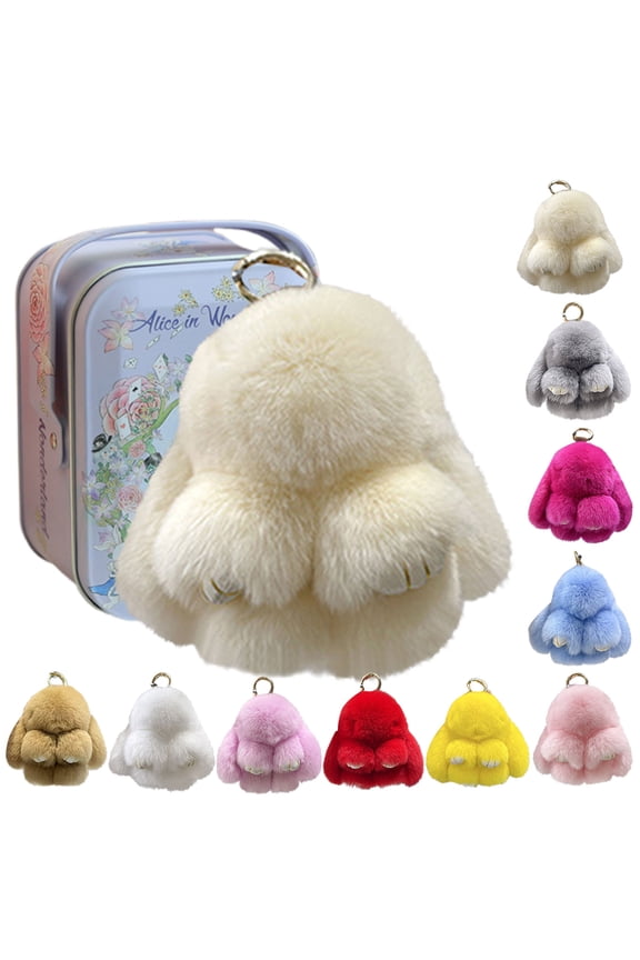 Bunny Keychain with Box, Cute Lulu Keychain with Tin, Cute Plush Bunny Keychain Thoughtful Gift for friends(Beige)