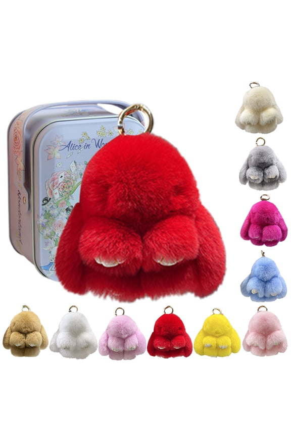 Bunny Keychain with Box, Cute Lulu Keychain with Tin, Cute Plush Bunny Keychain Thoughtful Gift for friends(Ren)