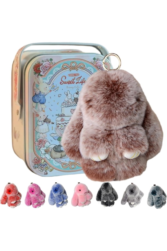 Bunny Keychain with Tin, 40 Color Options, Handmade Polyester Rabbit Key Ring, 5.8" Decorative Bag Charm Accessory